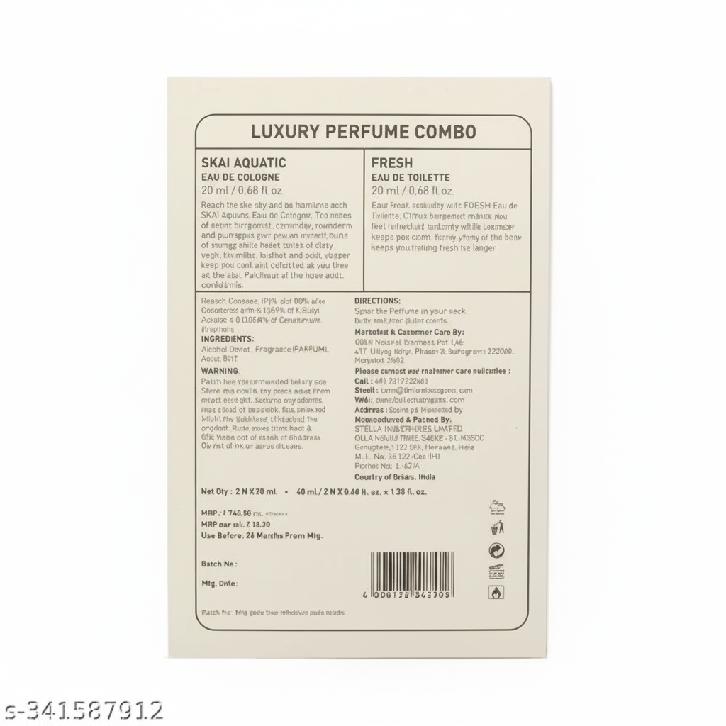 Bella Vita Luxury FRESH+SKAI Perfume Combo – Unisex, 2 x 20ML (40ML Total) for Men & Women