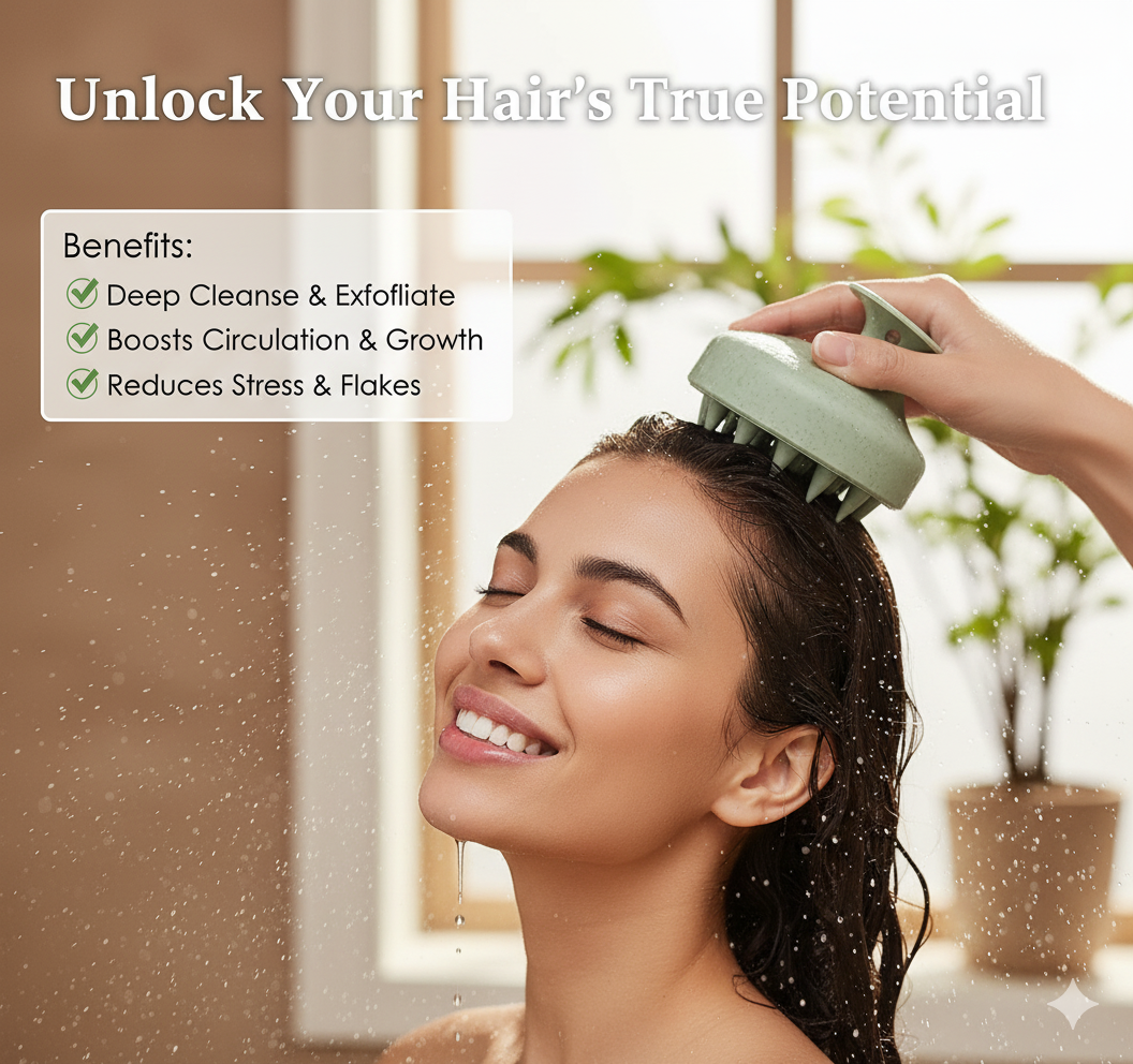 Scalp Massager Shampoo Brush – Marble Green | Hair Scalp Scrubber for Hair Growth, Dandruff Control & Relaxing Head Massage