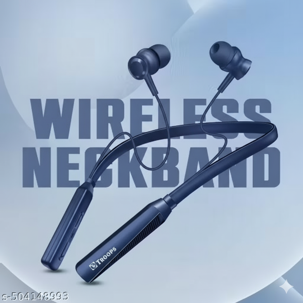 TP Troops Wireless Neckband Earphones – Bluetooth, 10mm Drivers, 50H Playtime, Type-C Fast Charging, Voice Assistant (Blue)