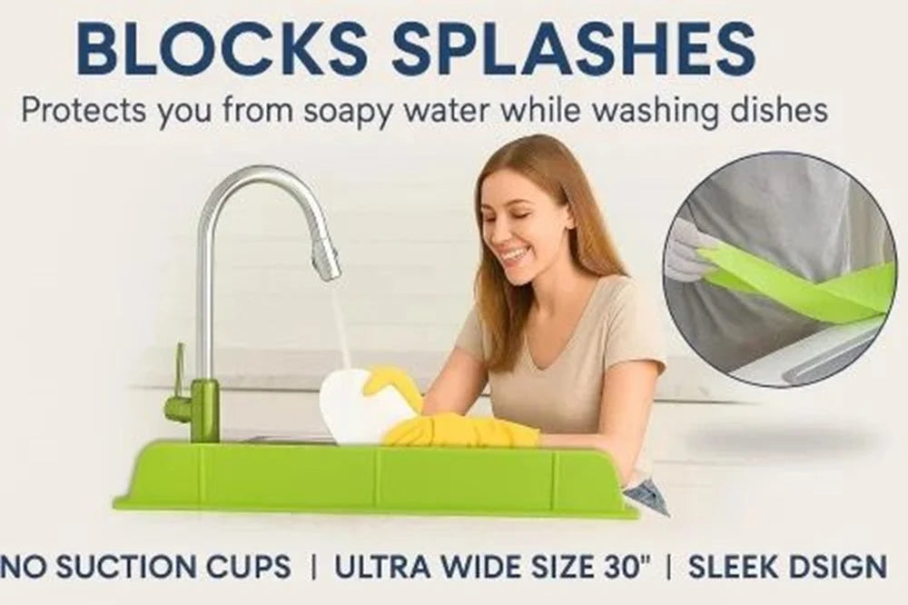 Flexible Kitchen Sink Splash Guard – Premium Silicone Water Barrier for Dishwashing & Countertop Protection (Green)