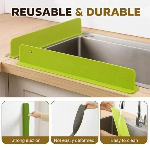 Flexible Kitchen Sink Splash Guard – Premium Silicone Water Barrier for Dishwashing & Countertop Protection (Green)